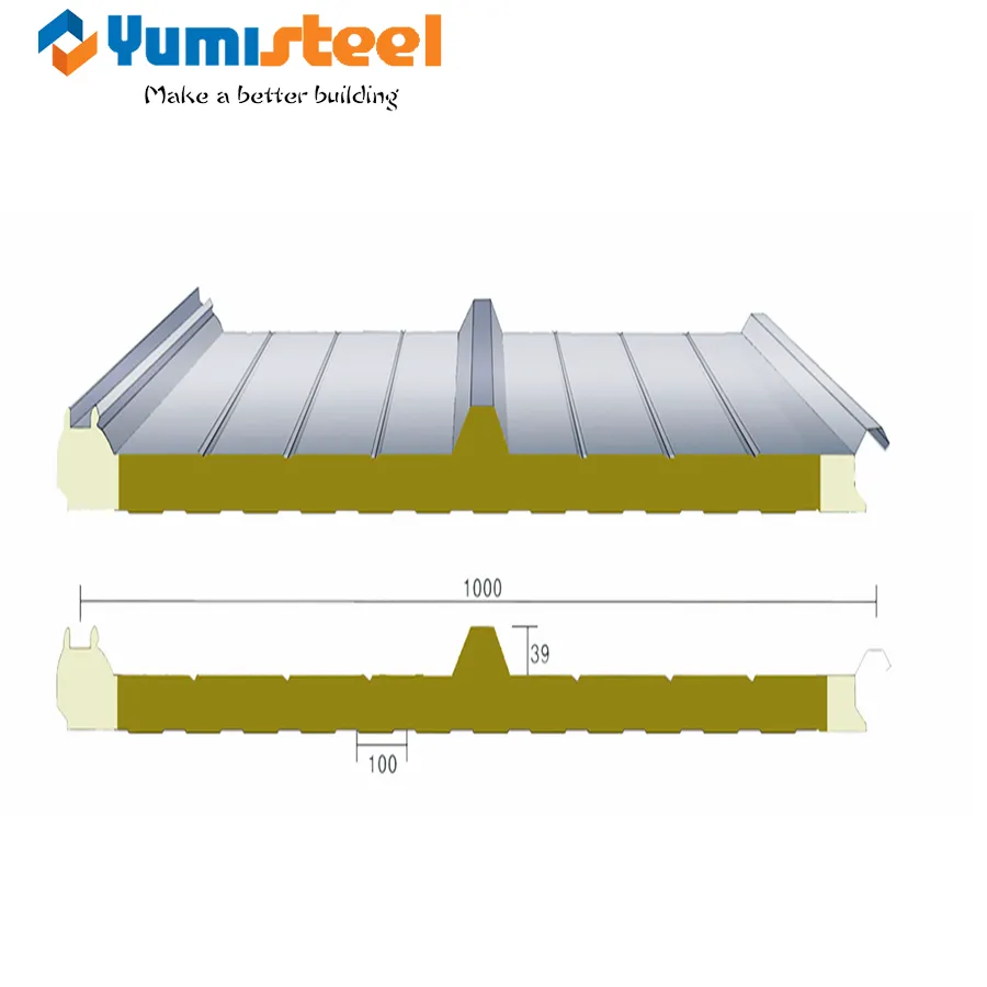 Çatı için 75mm PU Sızdırmazlık Kenar Mineral Sandviç Panelleri