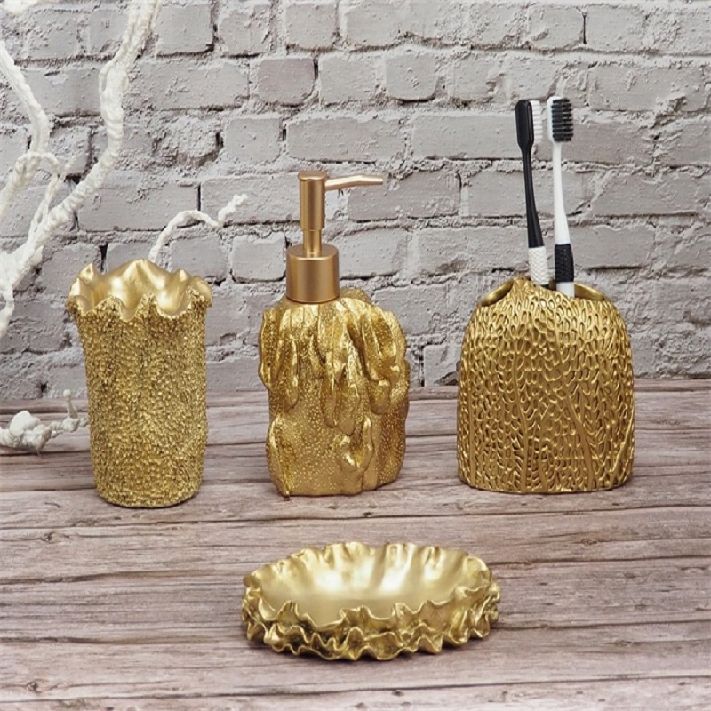 Düzensiz Şekil Altın Polyresin Banyo Setleri Ev Araçları