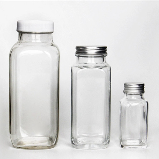 Kapaklı kare cam suyu şişeleri