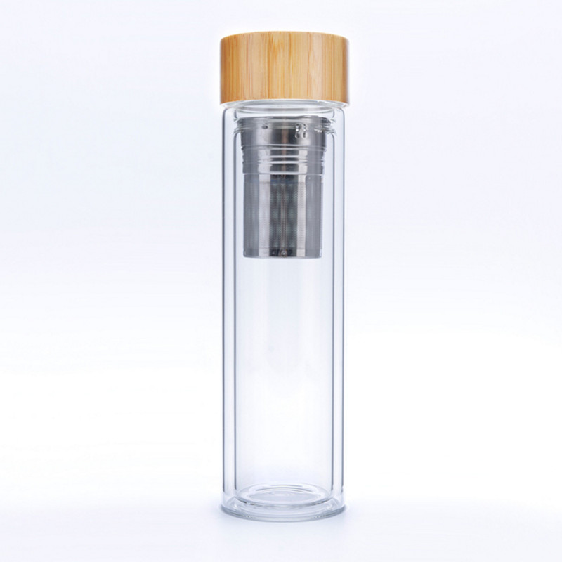 Bambu kapaklı 450 ml özel cam su şişesi