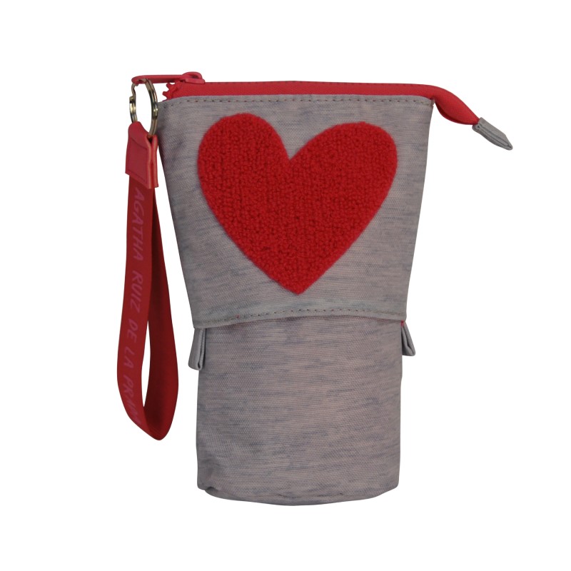 Kalp şeklinde bir nakış ve bir el kayışı ile OEM katlanabilir Kırtasiye kalem çantası