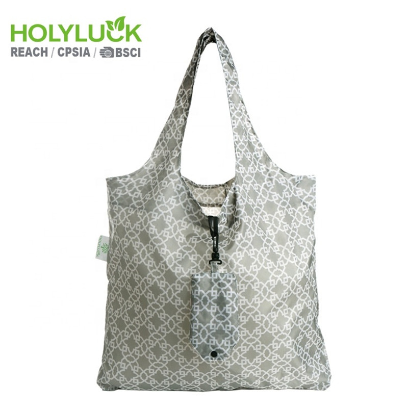 Klasik tasarım eko dostu labirent baskı katlanabilir alışveriş saklama çantası cebi ile