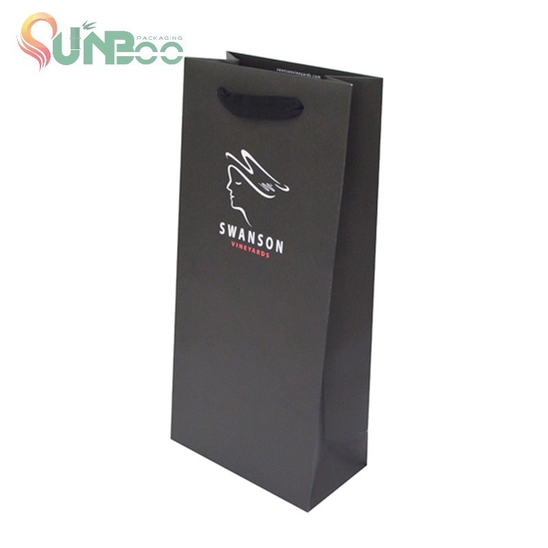 Siyah kağıt beyaz mürekkep ile güzel tasarım şarap çantası -SP-Bag044