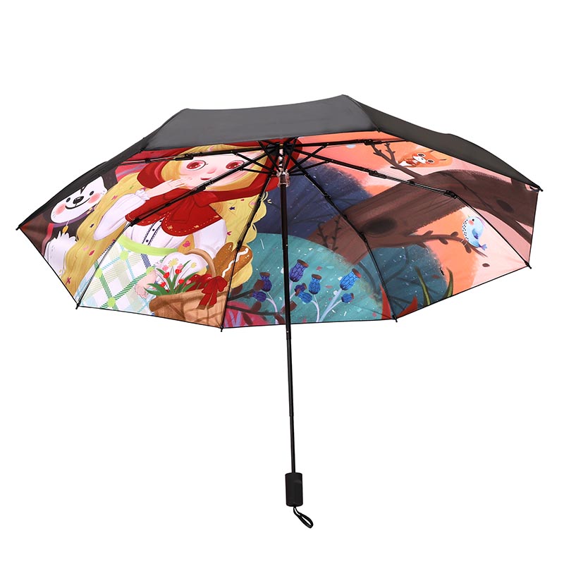Karikatür Desen Baskı Seyahat UV Katlanır Yağmur Şemsiyeleri