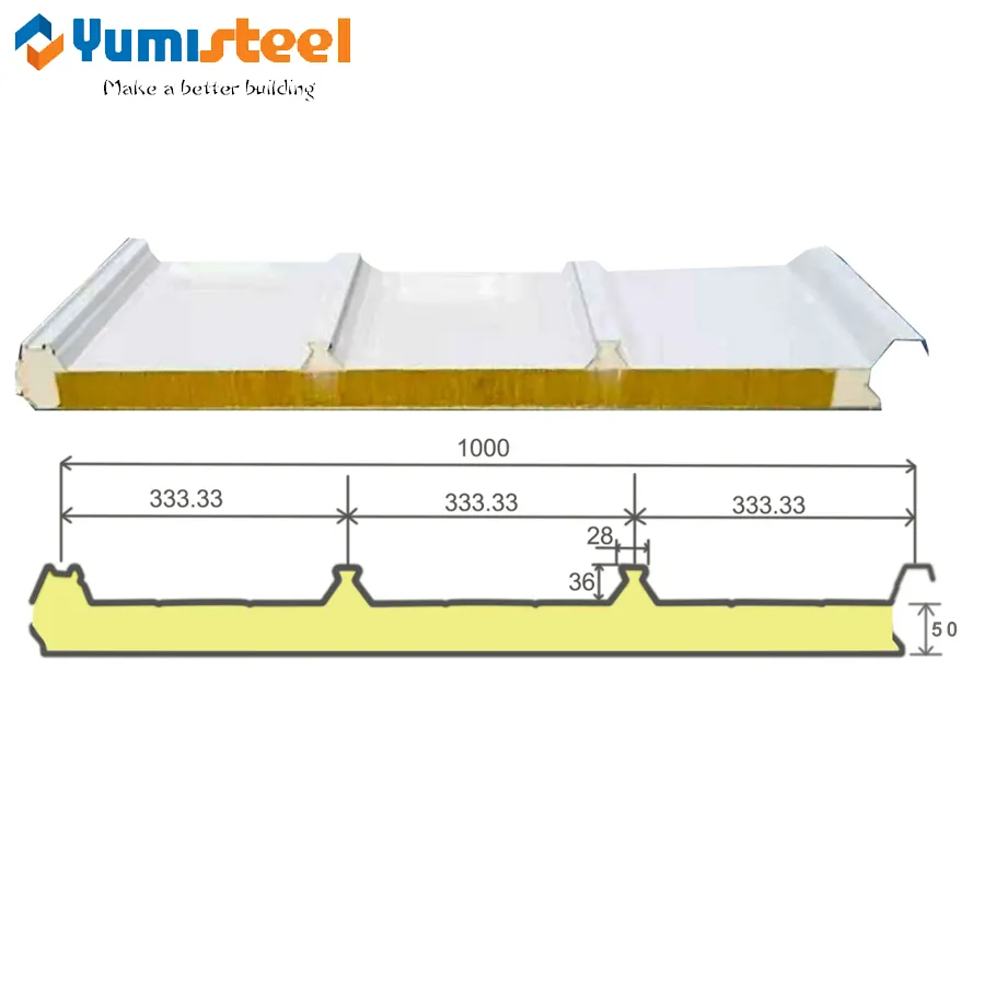 50mm 4-Ribs Çok İşlevli Çatı Sandviç Panelleri Güneş Fotovoltaik Çözümler için