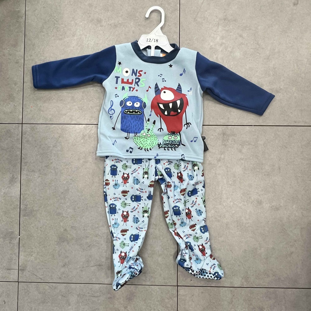 Plastik Baskı Desenli Üst Hazır Bebek Pijama Uzun Kollu İki Parça Pijama