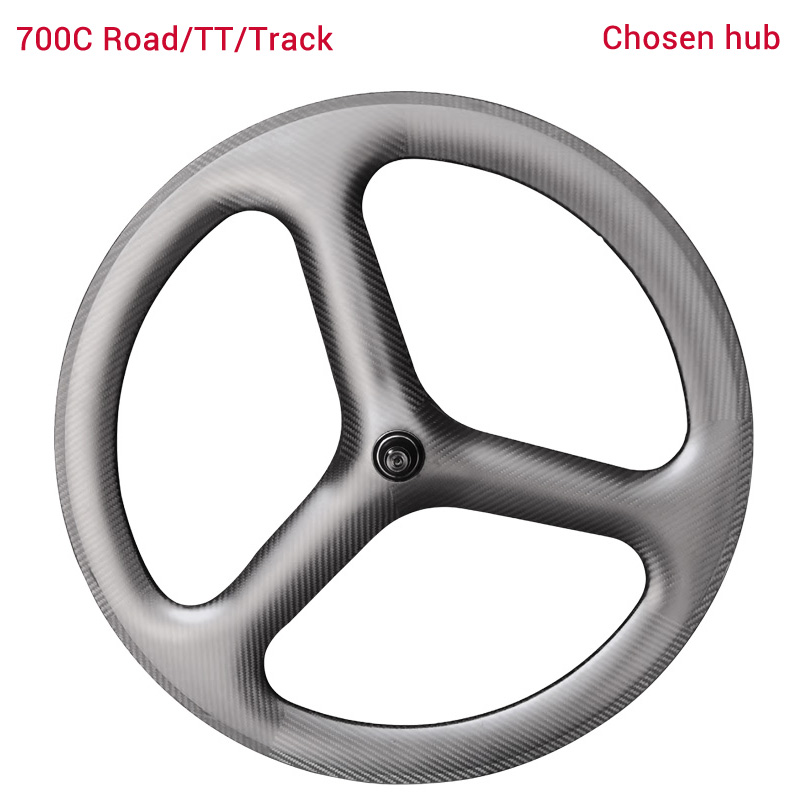 Yol/TT/Pist bisikletleri için LightCarbon 700C Aero 3 kollu Karbon Jant