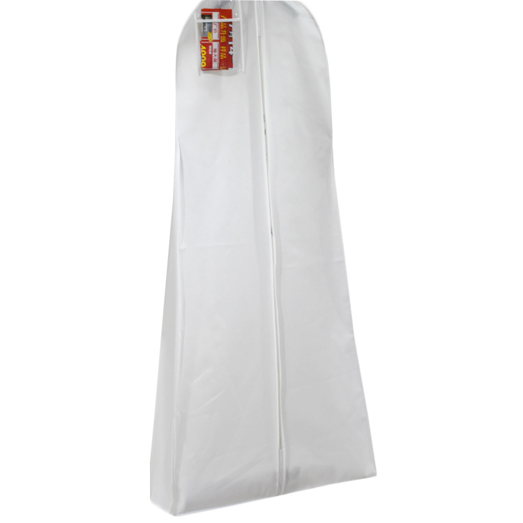 Özel logo baskılı beyaz 600 denye nefes alabilen dokuma olmayan gelin uzun elbise elbise gelinlik kılıfı konfeksiyon çantası