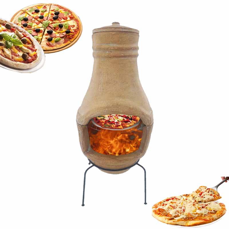 Dış Mekan Kullanımı Kil Pizza Fırını Odun Ateşlemeli Ateş Çukuru Barbekü Izgara ve Pizza Taşı G18-8148SS-C350 Satılık