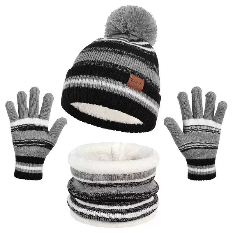 Black [hat, scarf, gloves, three piece set]